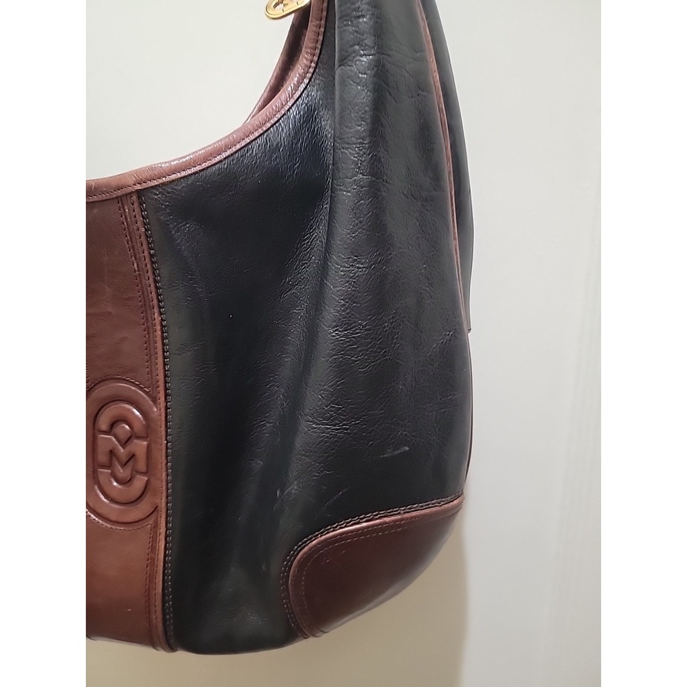 MARINO ORLANDI Italy Beautiful Black And Brown Leather Shoulder Hobo Bag - Picture 5 of 12